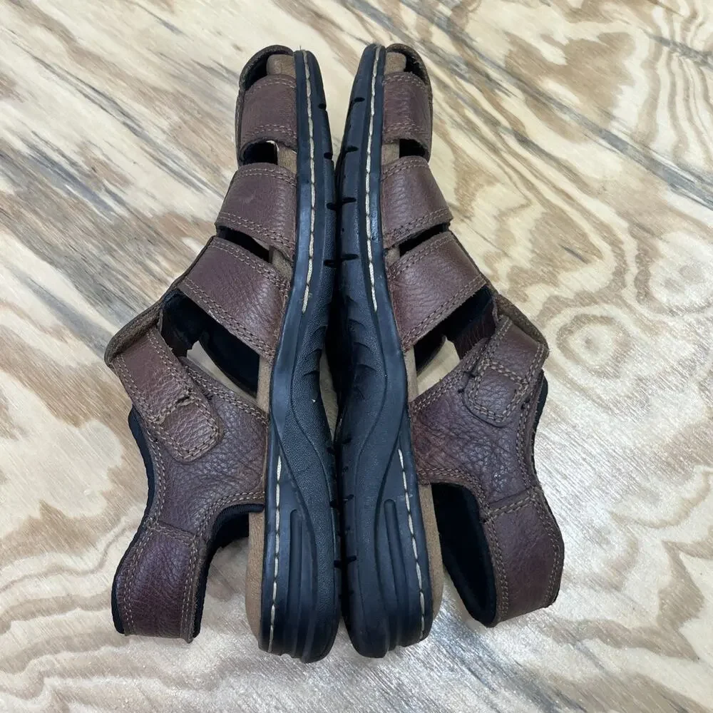Dr Scholls Camden Mens Brown Leather Fisherman Sandals Size 9 Memory Foam